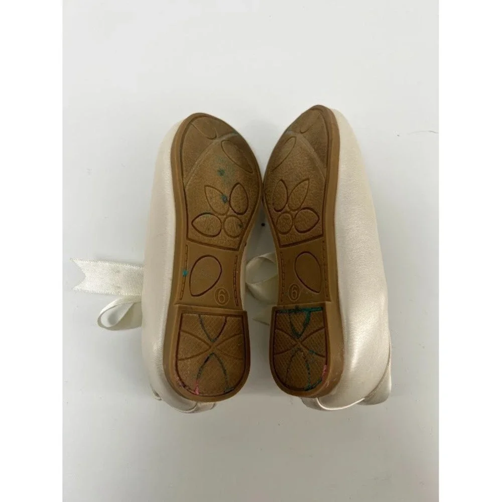 Olivia K‎ Toddler Girls Size 6 Ivory Leather Ballet Maryjane Dress Shoes Satin